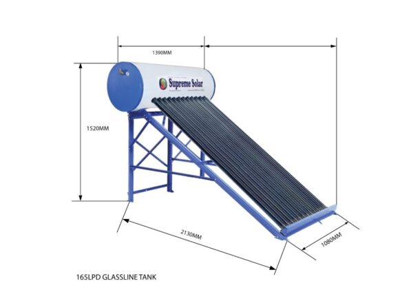 Supreme Solar 165 LPD GL Full Steel Water Heater – Glass Lined, All-Steel Body, for Hard Water Use