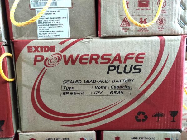 Exide PowerSafe 12V 65Ah SMF Battery (Black) – Maintenance-Free for UPS & Solar