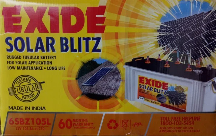 Exide Tubular Battery – 105AH, 12V, 60 Months Warranty (Model: 6SBZ105L)
