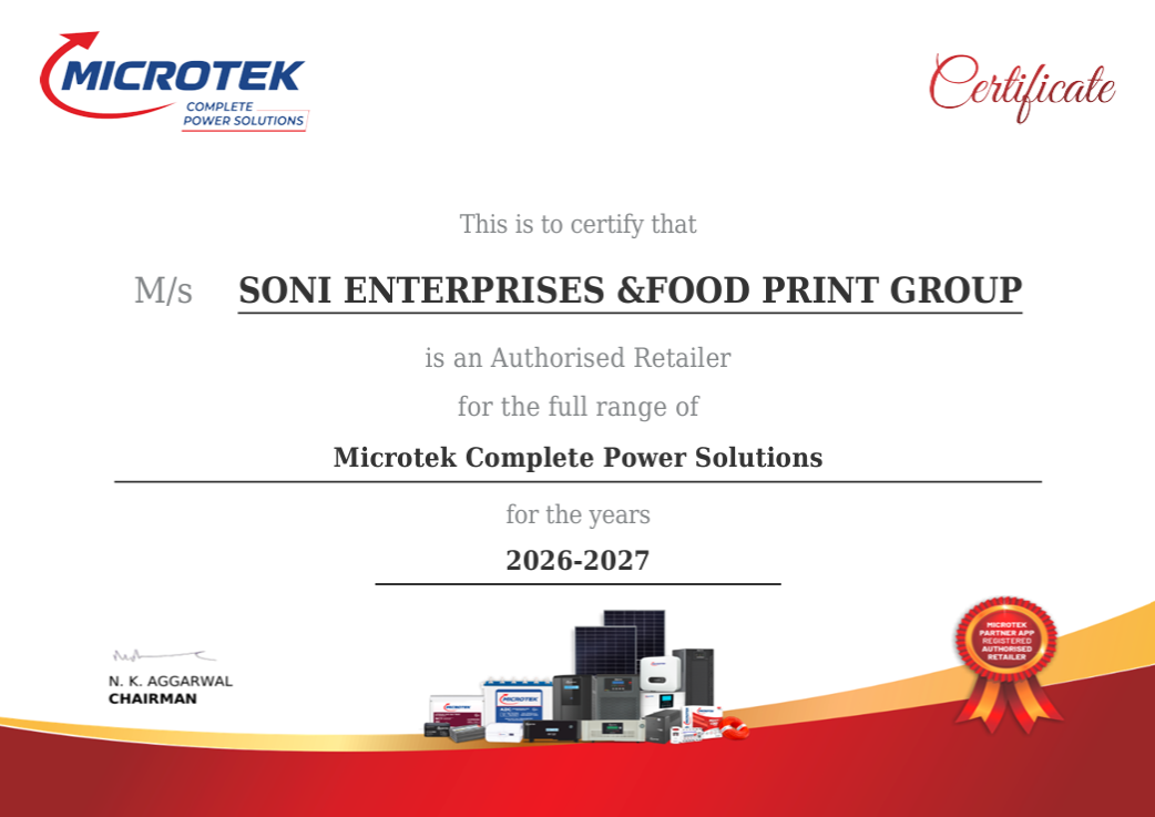 Microtek Authorised Retailer Certificate - Soni Enterprises